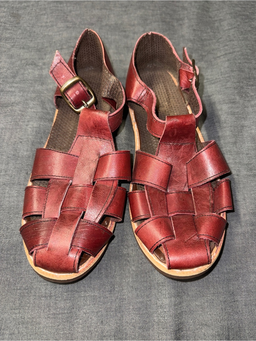Women’s Red Leather Woven Sandals